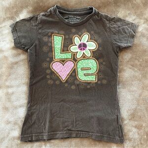 Faded Glory Girls Love Peace Graphic Tee - Brown Floral Transitional Size 7/8